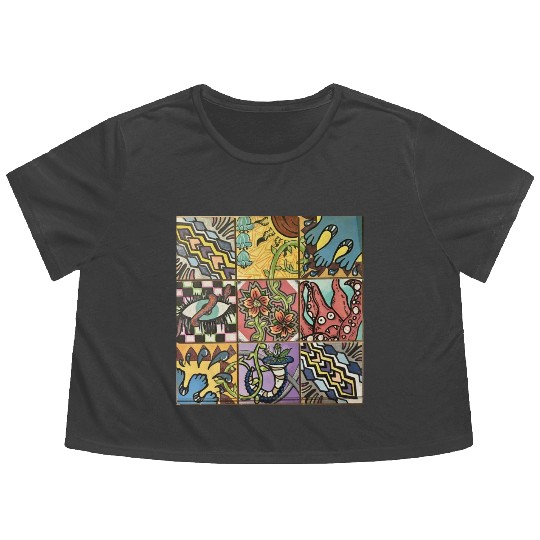 Hand painted wooden squares art by KateToxin Flowy Cropped Tees