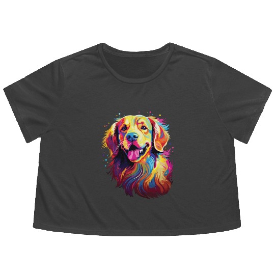 Watercolor Colorful Golden Retriever Flowy Cropped Tees