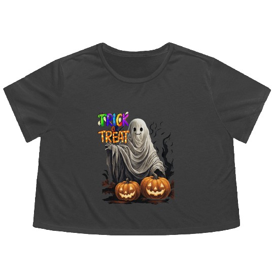 Adorable Trick or Treat Kid Ghosts With Pumpkin Flowy Cropped Tees