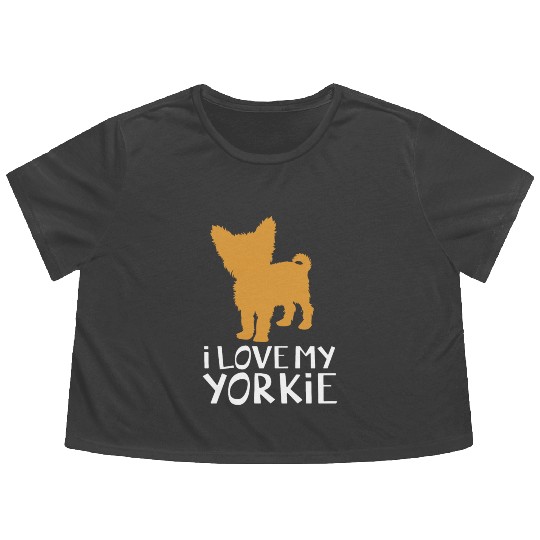 Yorkshire Terrier Dog Silhouette I Love My Yorkie Flowy Cropped Tees
