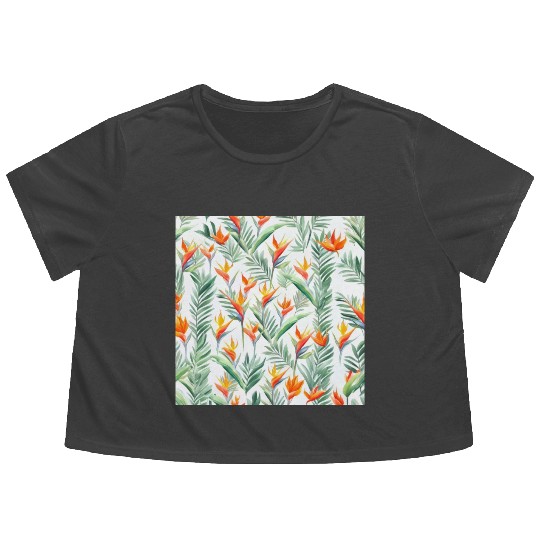 Retro Heliconia Flowy Cropped Tees