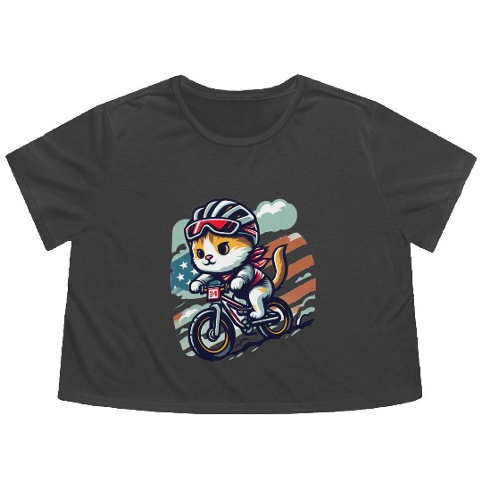 Usa mtb rider cat Flowy Cropped Tees