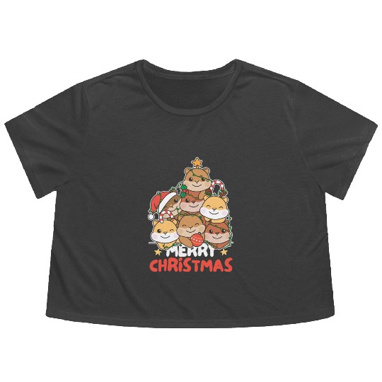 Hamster Christmas Tree Merry Christmas Flowy Cropped Tees