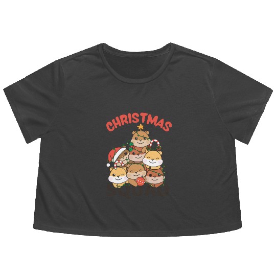 Hamster Christmas Tree Christmas Squad Hamster Flowy Cropped Tees