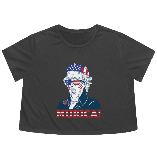 Patriotic President Thomas Jefferson Murica Flowy Cropped Tees