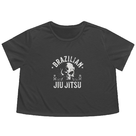 Brazilian Jiu Jitsu BJJ MMA Fighter Skull Design Flowy Cropped Tees
