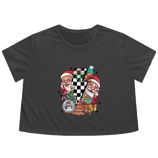 Retro Christmas, Santa, Groovy, Disco Ball, Frosty Flowy Cropped Tees