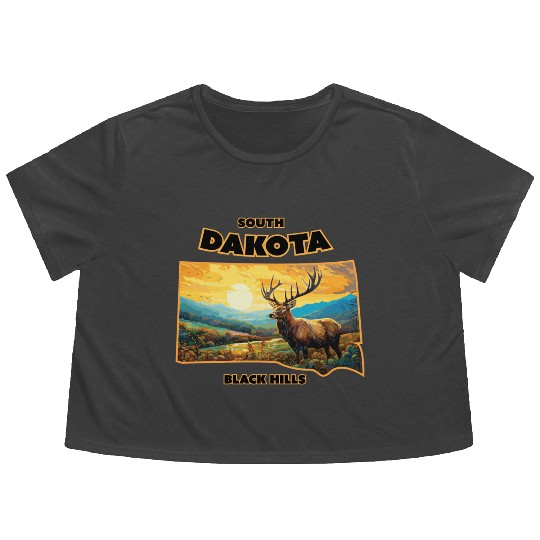 South Dakota - Elk Flowy Cropped Tees