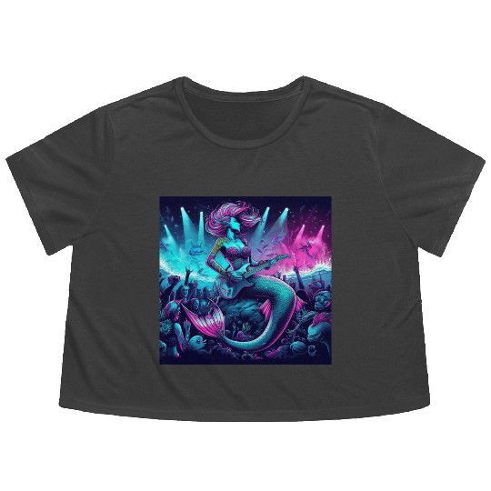 rock and roll under the sea Flowy Cropped Tees