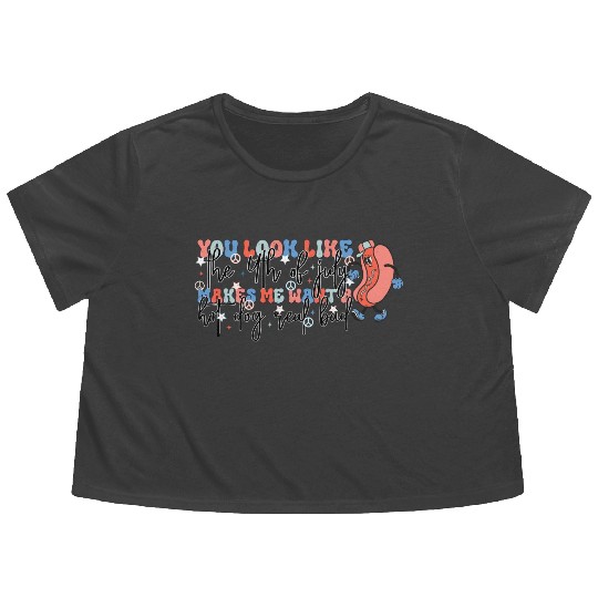 4th of july makes me want a hot dog real bad Flowy Cropped Tees