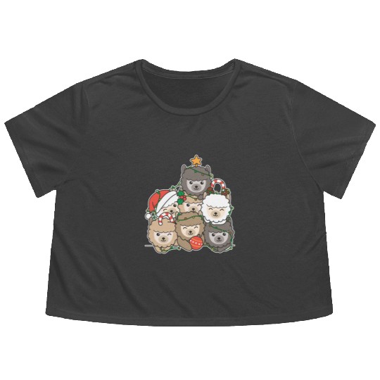Alpaca Christmas Tree Funny Animal Christmas Flowy Cropped Tees