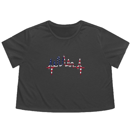 Chicago Skyline Heartbeat USA Heart I Love Chicago Flowy Cropped Tees