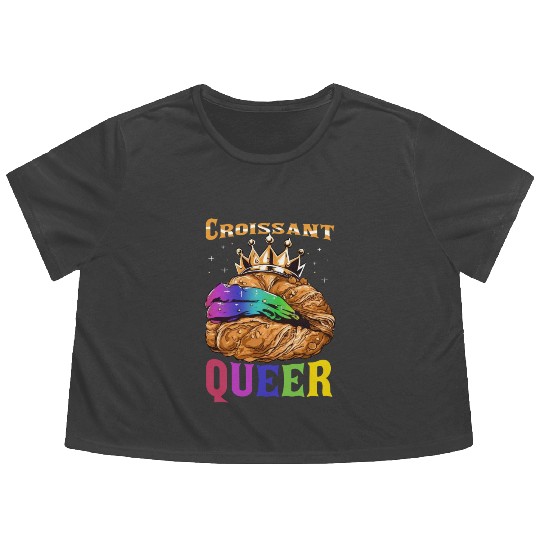 Croissant Queer French Pastry Funny LGBTQ Flowy Cropped Tees