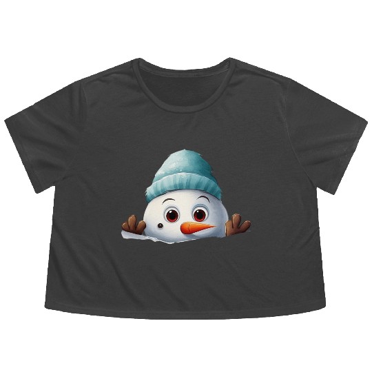 Snowman Christmas watercolor Santa hat Flowy Cropped Tees