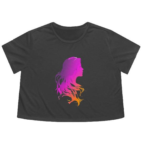 Beautiful Silhouette Of Women Hair Graphic Flowy Cropped Tees