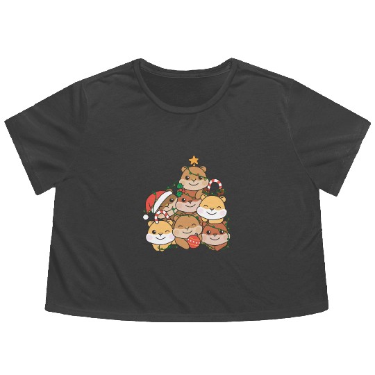 Hamster Christmas Tree Funny Animal Christmas Flowy Cropped Tees