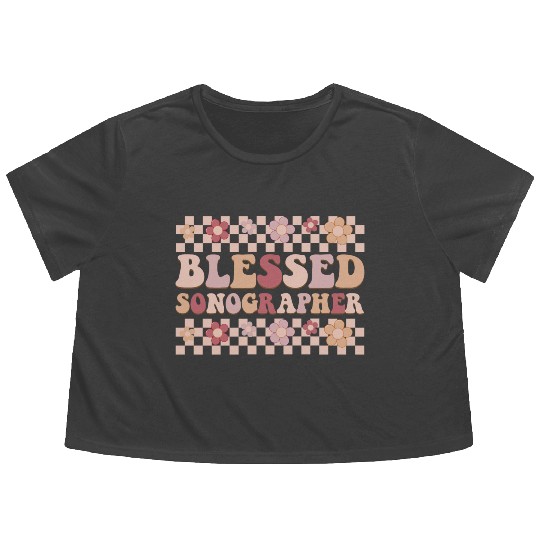 Blessed sonographer flower Flowy Cropped Tees