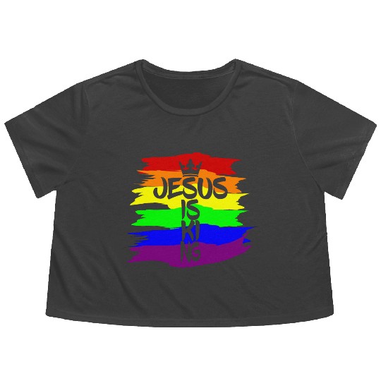 Queer Jesus is King Cross Crown Rainbow Colors Flowy Cropped Tees
