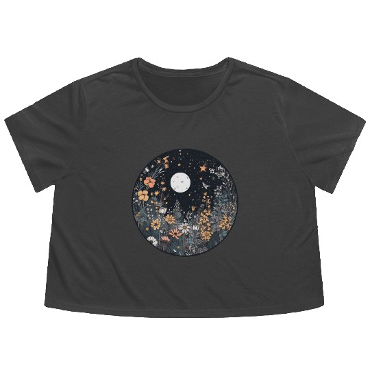 Midnight Sky Aesthetic Meadow Flower Garden Graphi Flowy Cropped Tees