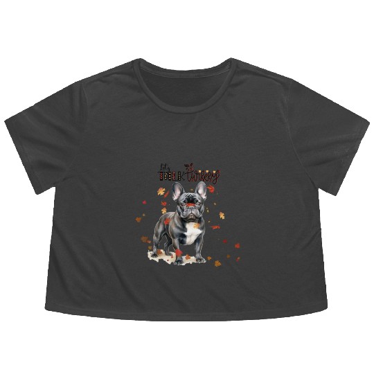 Black French Bulldog Funny Thanksgiving Dog Flowy Cropped Tees