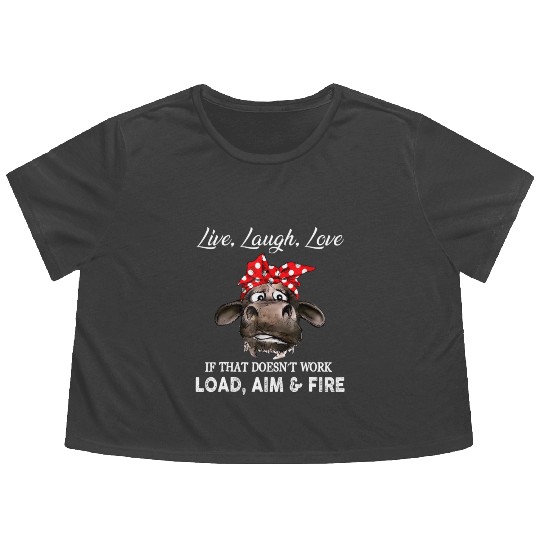 Live Laugh Love Cow Farmer Flowy Cropped Tees
