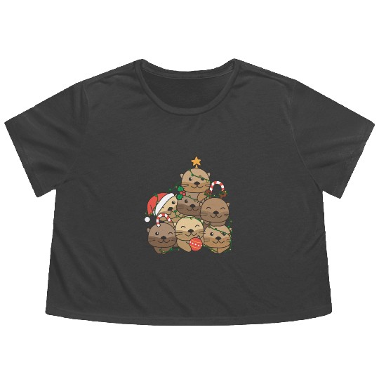 Otter Christmas Tree Funny Animal Christmas Flowy Cropped Tees