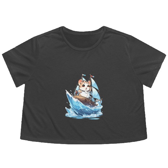 Ice Sailing Hamster Ice Sailor Ice Boating Flowy Cropped Tees