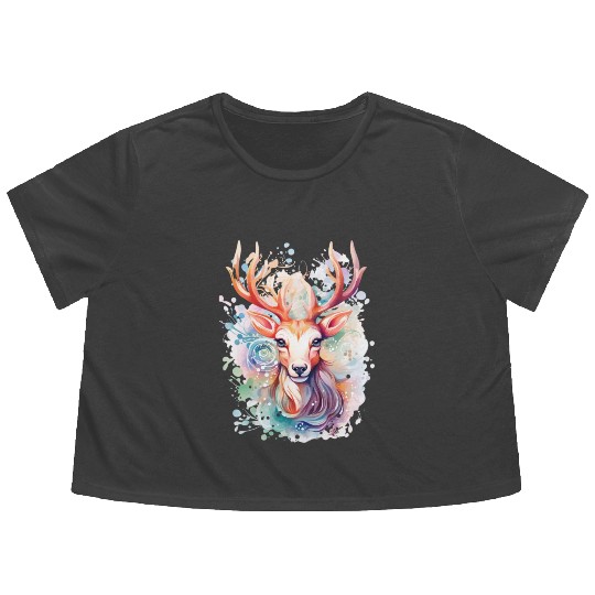Colorful Reindeer Fantasy: Studio Ghibli Style Flowy Cropped Tees