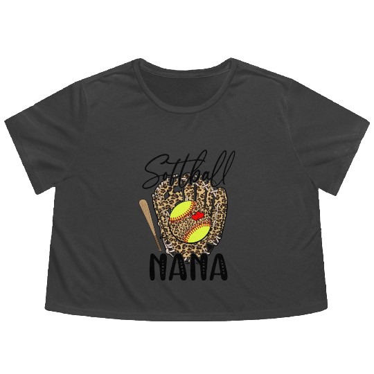 Softball Nana Leopard Game Day Softball Lover Flowy Cropped Tees