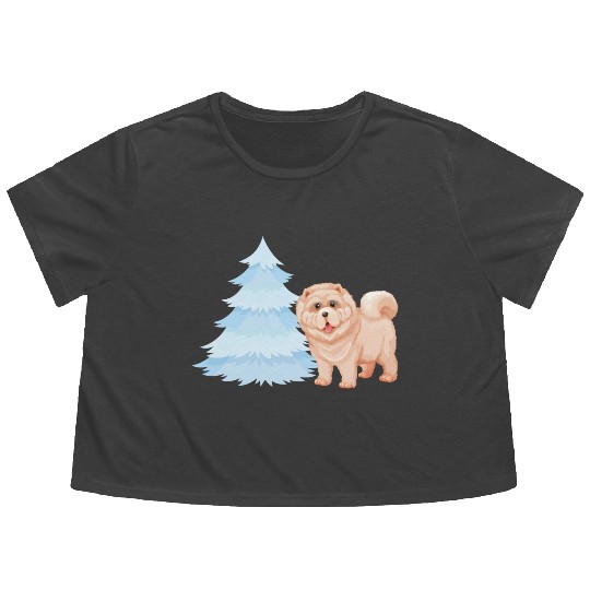 Christmas tree and brown cute dog Flowy Cropped Tees