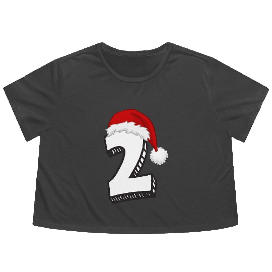 Number 2 Second Birthday - Christmas Two Flowy Cropped Tees