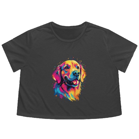 Watercolor Colorful Golden Retriever Flowy Cropped Tees