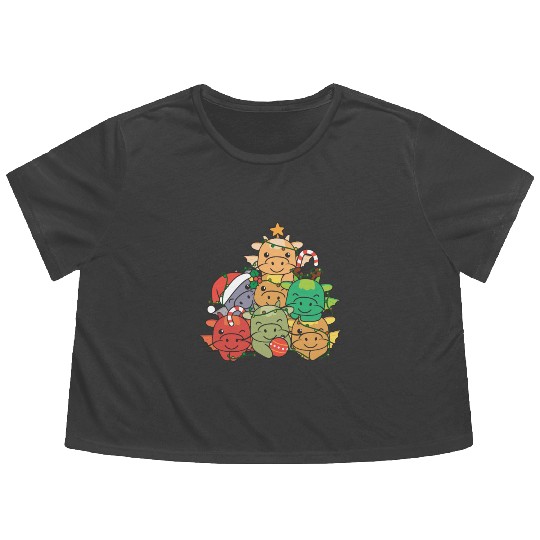 Dragon Christmas Tree Funny Animal Christmas Flowy Cropped Tees