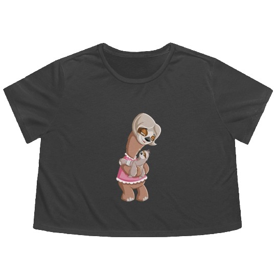 Mummy Sloth and Baby Flowy Cropped Tees