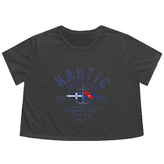 Nautic Yacht Club Emblem Design Flowy Cropped Tees