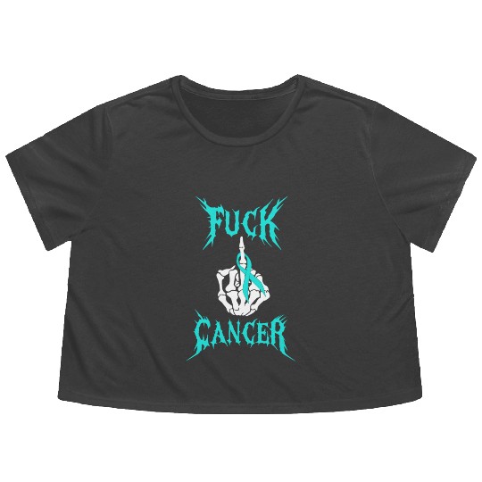 Fuck Cancer Warrior Teal Ribbon Ovarian Cancer Flowy Cropped Tees