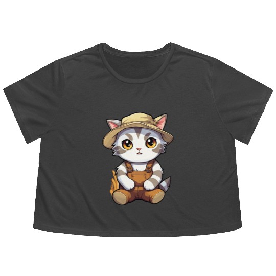 Kawaii Cat Farmer Agriculturist Farming Cute Anime Flowy Cropped Tees