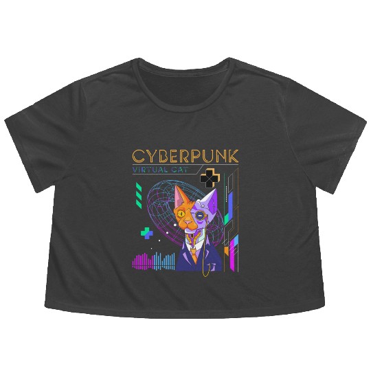 Cyborg Retro Gamer Scifi Flowy Cropped Tees