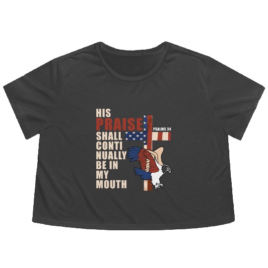 US Flag Eagle Christian Cross Patriotic Bible Vers Flowy Cropped Tees