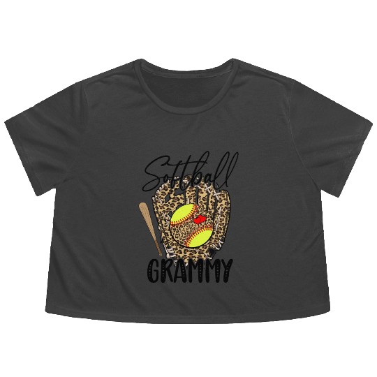Softball Grammy Leopard Game Day Softball Lover Flowy Cropped Tees