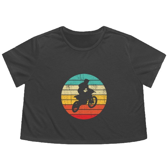 Vintage Sunset Biker Retro Motorbike Flowy Cropped Tees