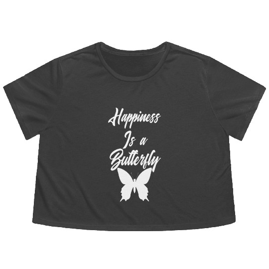 hapiness is a butterfly Flowy Cropped Tees