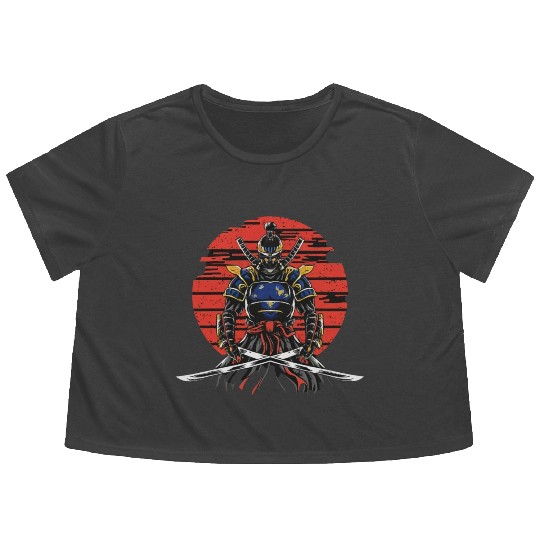 Japanese katana warrior Flowy Cropped Tees