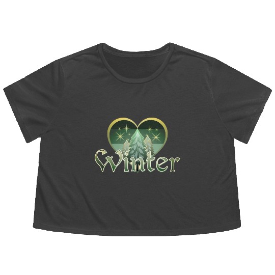 Winter Heart Evergreen Retro Sunset Flowy Cropped Tees