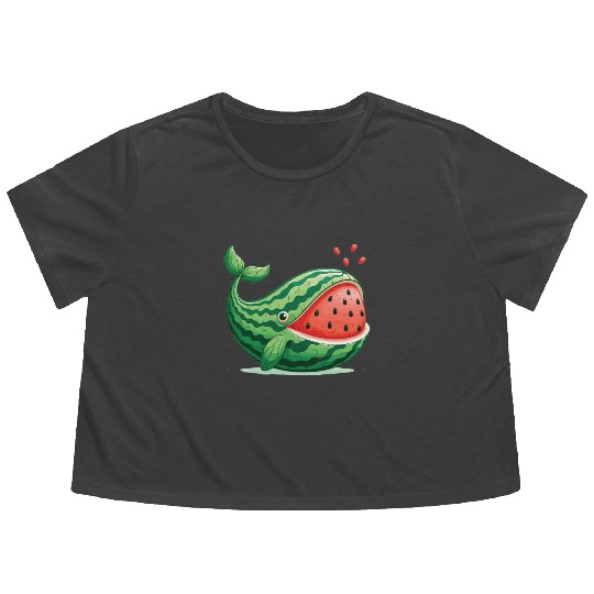 Melon Whale Funny Animal Made Of Vegetables Flowy Cropped Tees