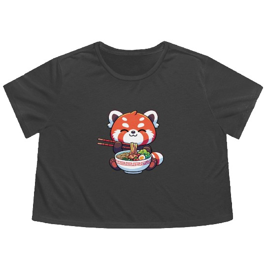Cute Red Panda Eats Ramen Noodles Red Panda Flowy Cropped Tees
