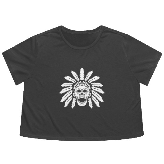 Indigenous Native American Skull Skull Head Flowy Cropped Tees