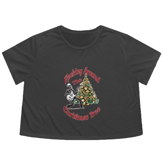 Rocking Around the Christmas Tree Skeleton Flowy Cropped Tees,