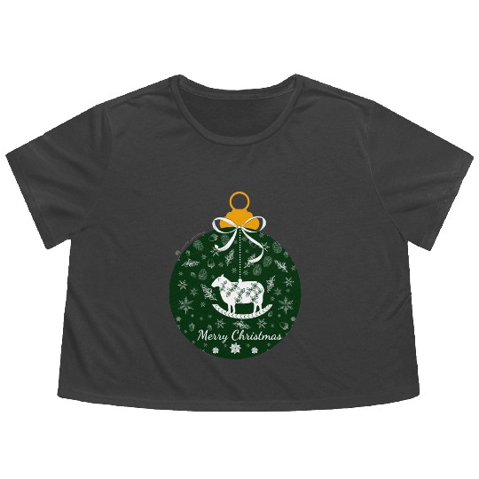 Green Lamb Christmas Ornament Flowy Cropped Tees
