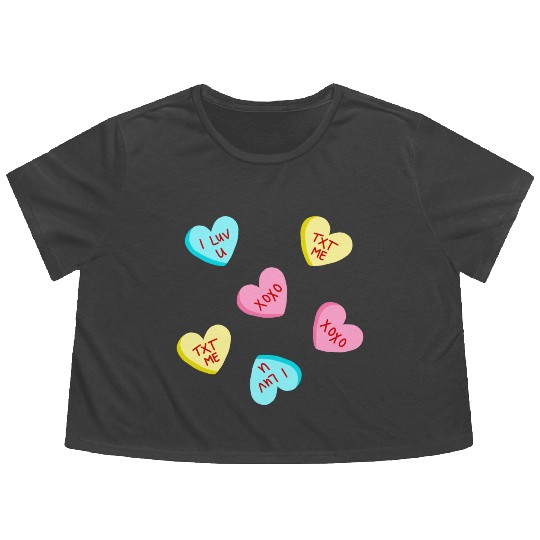 Sweet Candy Hearts Valentines Day Flowy Cropped Tees